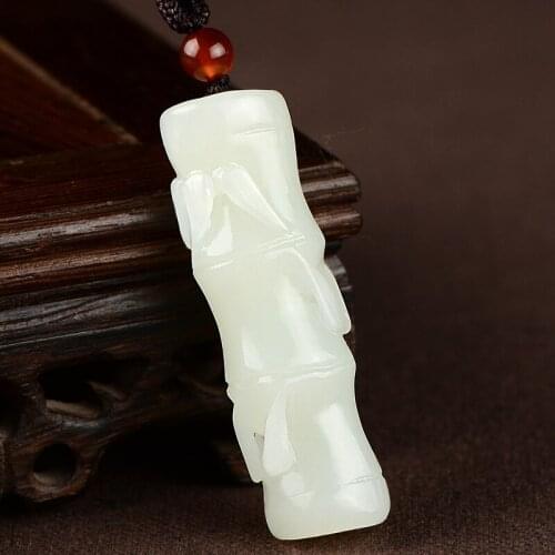 Natural hetian jade handcarved bamboo pendant retro temperament jewellery fashion for women men lucky