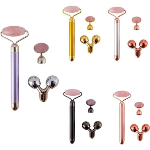 Jade Roller for Face 3 in 1 Electric Vibrating Face Roller Massager Quartz Roller Massager Skin Tightening