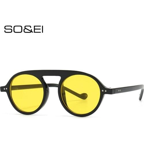 SO&EI Fashion Candy Color Round Sunglasses Women Retro Brand Designer Nail Decoration Eyewear Shades UV400 Men Pink Sun Glasses