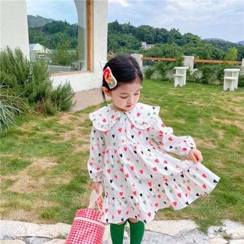 2021 Autumn Girls Sweet Dot Print Long Sleeve Dress