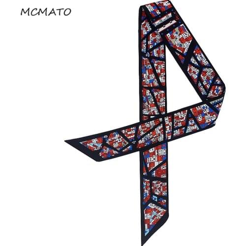New Design 2019 Geometric Architecture Print Silk Scarf Women Tie Luxury Brand Scarf Bag Ribbons Head Scarf Small Long Scarves