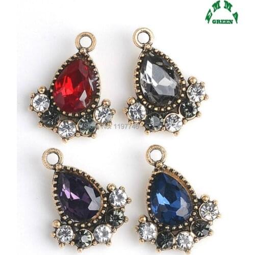 Pear shape Drop Crystal Dangle Pendant Charm 20mm 10pcs Antique Gold Color Bouquet Classical Jewelry making Finding Components