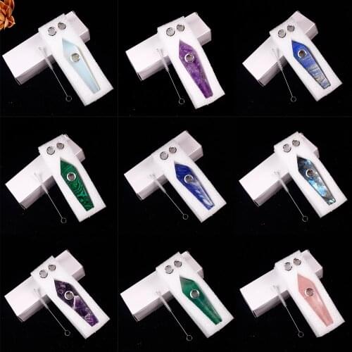 Natural crystal stone smokey pipe healing quartz jewelry crystal point wand gemstone With 3pc Metal Filter + 1brush