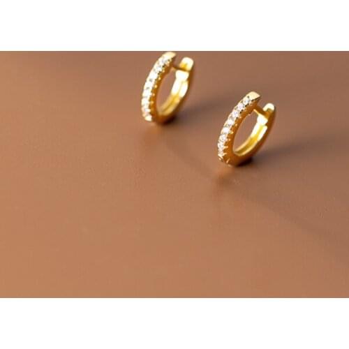 Real. 925 Sterling Silver Fine jewelry Micro Pave CZ Piercing Half Circle ear hoop huggie earrings Loop C-G9420