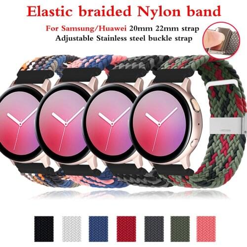 2021Adjustable 20mm/22mm Braided Solo Loop Band for Samsung Galaxy Watch 3 46mm 42mm Active 2 40mm 44mm S3 Strap for Huawei GT2
