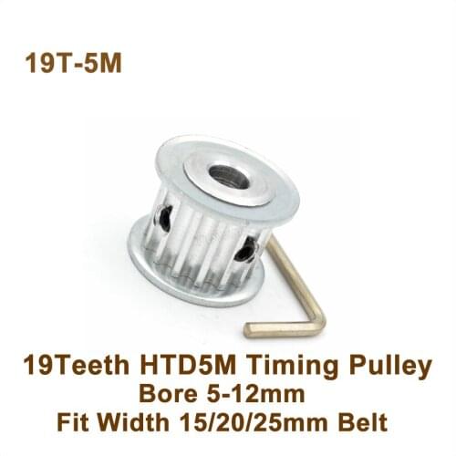 POWGE 19 Teeth 5M Synchronous Pulley Bore 5-12mm Fit W=15/20/25mm 19T 19Teeth HTD 5M Timing Belt Pulley AF