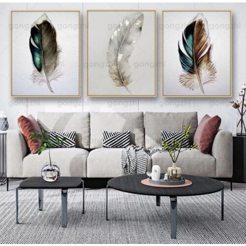 Modern Art Canvas Hd Printing Painting Multicolored and White Feathers Living Room Bedroom Cafe Bookstore Wall Decoration Poster
