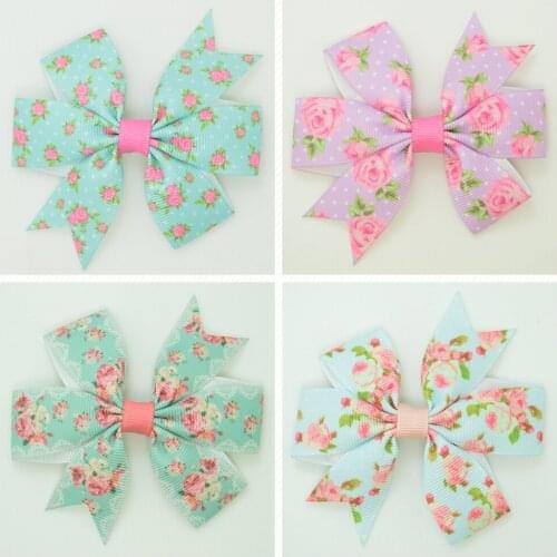 SUPWRF 3.1'' Flowers kids hair accessories hair bow With Clip hair Printed Ribbon headwear wholesale 20 PCS T0929