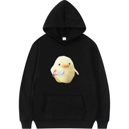 Fashion Brand Design Threatening Chick Pattern Print Hoodie Men Women Black All-match Couples Hoodies Man Loose Sweatshirt Tops