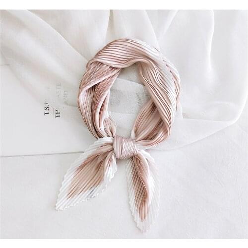 Spring Pleated Small Square Satin Silk Scarf Womens Polka Dot Floral Printed Scarves Head Scarf Wrap Handkerchief DesignerNew