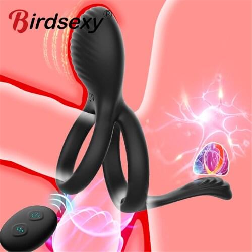 Cock Vibrating Penis Dual Rings Massager Male sex Delay Ejaculation Erotic sex toys for Men Couple Women Vibrator Adult Sex Shop