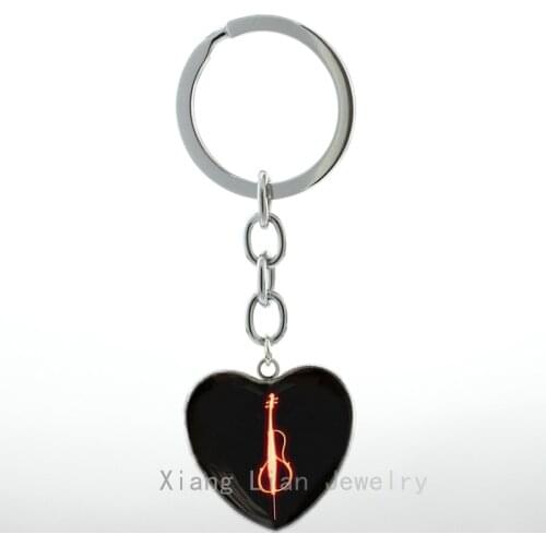 Vintage fashion Cello keychain cool popular Music Instrument heart pendant key chain ring Jewelry Musician Music Lover Gift H11