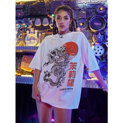 Summer Women T-shirts Harajuku Chinese Dragon Print Streetwear Tops Oversized T Shirt Women Short Sleeve T-Shirt Female Clothes