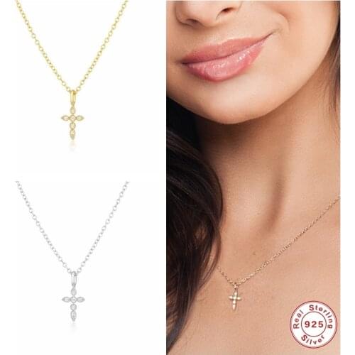 Aide Ins Style Fashion Simple Cross 925 Sterling Silver Necklaces for Women Choker Necklace Chain Fine Jewelry Collares Bijoux
