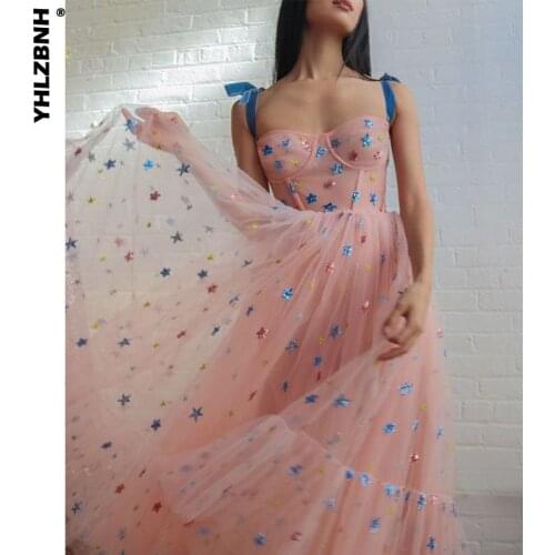 YHLZBNH Women Suspender Dress Star Print Lace Up Sleeveless Dresses Tube Style Sequin Mesh Stitching French Vintage Clothing