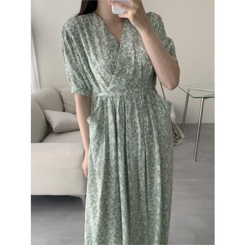 Summer Vintage Printed Dresses Fashion Casual V Neck Short Sleeve Women Loose Maxi Dress Vestidos
