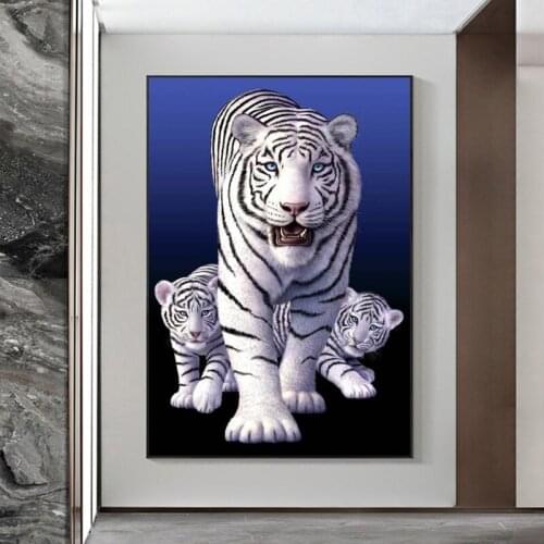Wildlife White Tigers Family Art Canvas Painting Wall Art Decorative Picture Animals Tigers Posters and Prints for Living Room