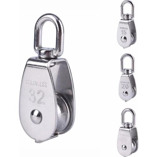1pc Stainless Steel Pulley Lifting Pulley Tool M15/M20/M25/M32 Single Wheel Rotary Rope Pulley Block Bearing
