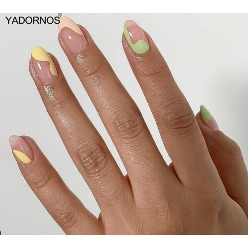 Stick On Nails 24 Pcs Full Cover Glossy Manicure Stick On Jelly Fake Nail Piece For Nail Salon Art Diy false nails with designs