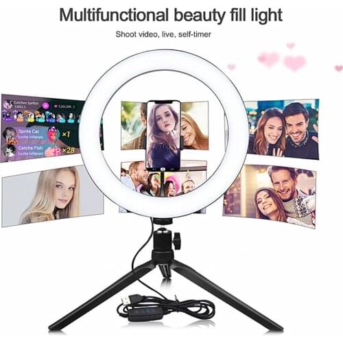 26cm Mobile Phone Live Fill Light Tripod Led Ring Light Desktop Selfie Anchor Beauty Photo Shooting Light Phone stand