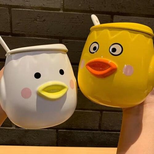 500mL Cartoon Cute Ceramic Cap Creative Three-Dimensional Duck Mug With Lid Spoon Gift Couple Supplies Household Products