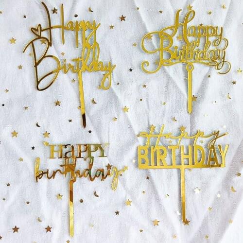 Acrylic Happy Birthday Cake Topper Rose Gold Cake Topper For Kids Birthday Party Cake Decorations Baby Shower Promotional Items