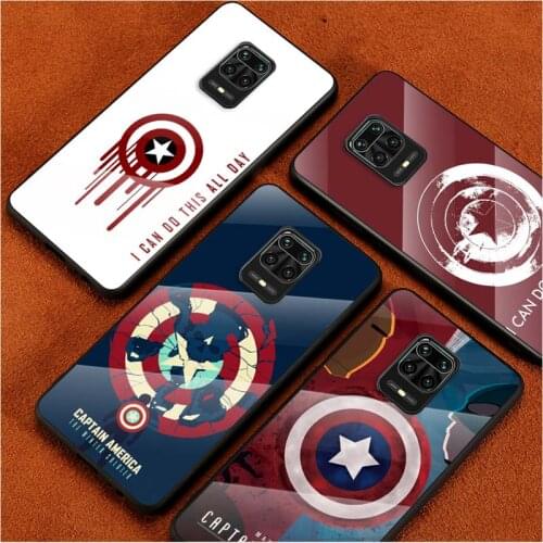 Tempered Glass Cover Captain America Shield For Xiaomi Redmi Note 10 10S 9T 9S 9 8T 8 7 Pro Max Shockproof Phone Case