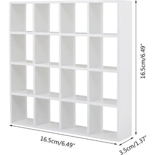 Wooden White 16 Grid Storage Rack 1: 12 Dollhouse Miniature Doll House Decor Shelves Display Wall Rack Bookshelf Dollhouse