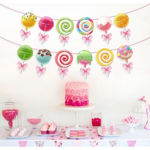 Baby Shower Sweet Lollipop Birthday Party Favors Kids Candy Sugar Parties Decorations Hanging Bunting Banner Party Supplies
