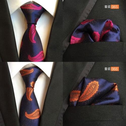 Tie 8cm Fashion Men Ties Set with Pocket Square Luxury Paisley Gravatas Handkerchief
