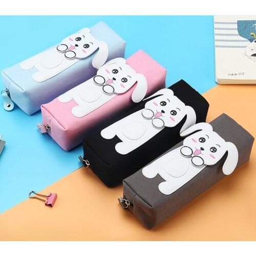 1pc Cute Dog Pencil Case Storage Pouch School Stationery Canvas Pencilcase Pen Bag Wallet Woman Makeup Cosmetic Handbag Purse