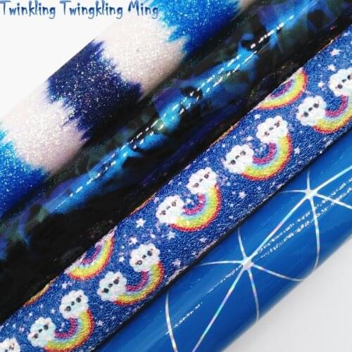 Rainbow Stripes Printed Glitter leather, Metallic Syntheic Leather For Bow 21x29CM Twinkling Ming KM307