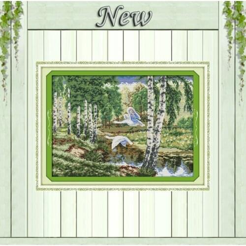 The wild geese in the forest Scenery painting,Counted print canvas DMC 14CT 11CT DIY Cross Stitch Needlework kits Embroidery Set