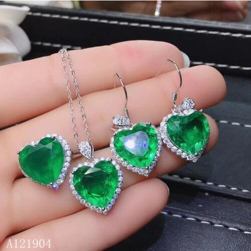 KJJEAXCMY boutique jewels 925 sterling silver inlaid natural emerald female necklace necklace pendant ring earrings set support