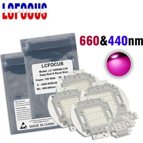 10W 20W 30W 50W 100W 200W 300W Deep Red 660nm + Royal Blue 440nm Grow LED Chip COB Grow Light Lamp For Indoor Plant Flower Herb