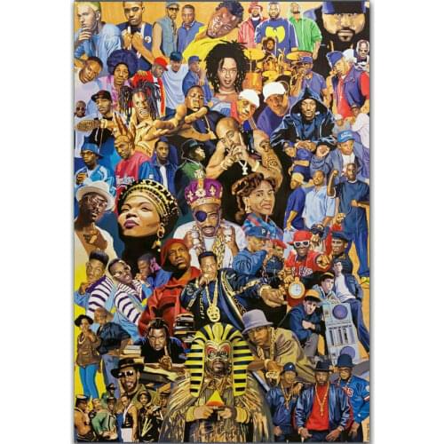 Hip Hop Legends Rapper Music Singer Stars Collage Silk Fabric Wall Poster Art Decor Sticker Bright