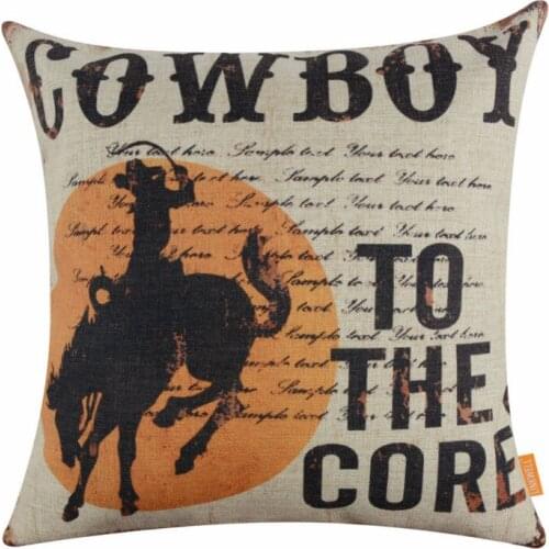 LINKWELL 18"x18" American Style West Cowboy Sunset Riders To the Core for Man Cave Decor Vintage Burlap Cushion Cover Pillowcase