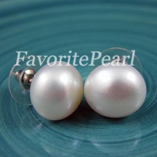Favorite Pearl Earrings AAA 12.5-13MM Huge White Natural Freshwater Pearl Stud Earring Set Perfect Jewelry Charming Women Gift
