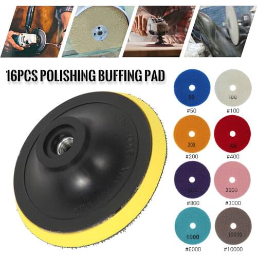 16pcs Diamond Polishing Pads Kit 4 inch 100mm Wet/Dry for Granite Stone Concrete Marble Polishing Use Grinding Discs Set