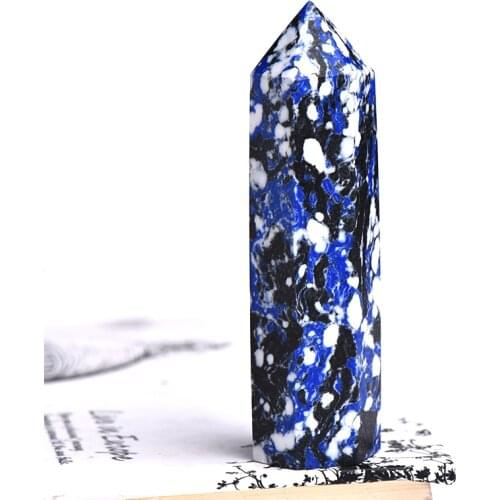 Natural Blue Zebra Point Reiki Healing Obelisk Blue Green Quartz Wand Beautiful Ornament for Home Decor Energy Stone Pyramid 1P