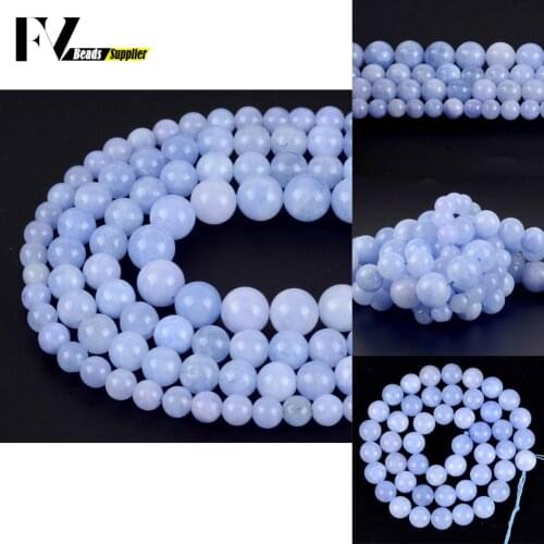 Natural Blue Angelite Jades Round Beads For Jewelry Making Needlework DIY Bracelet Charms Loose Spacer Stone Beads 6/8/10/12mm