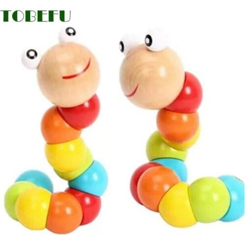 2020 New Kids Twisting Worm Toys Cute Insert Wooden Puzzle For Baby Children Fingers Flexible Training Science Educational Gifts
