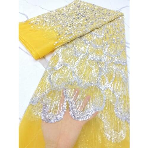 Latest 2021 Tulle Lace Fabric High Quality African Embroidery Swiss French Guipure Sequins Wedding Party Dress Beaded 5yards