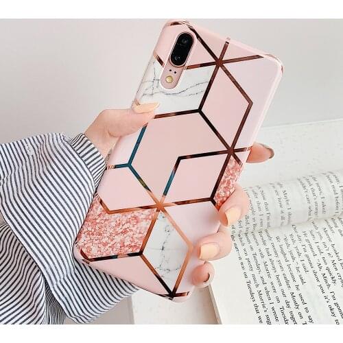 New Hot Plating Geometric Marble Phone Case For Huawei P40 Lite P30 P20 Lite Pro Mate 20 Lite Glossy Soft IMD Mobile Back Cover