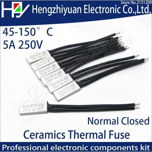 Hzy KSD9700 250V 5A 10a Plastic Fuses Bimetal Disc Temperature Switch N/C Thermostat Thermal Protector 45~140C Degree Centigrade