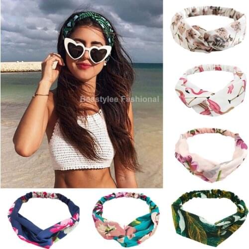 Fashion Women Print Headbands Vintage Cross Knot Elastic Headbands Bandanas Girls Floral Hair Bands Head Wrap Hair Accessories