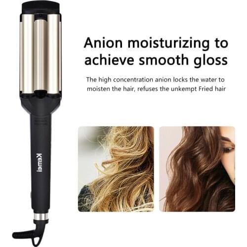 Professional Hair Wave Curling Wand Iron Ceramic Triple Barrel Electric Automatic Rotating Hair Curler Styling Tools For Wet&Dry