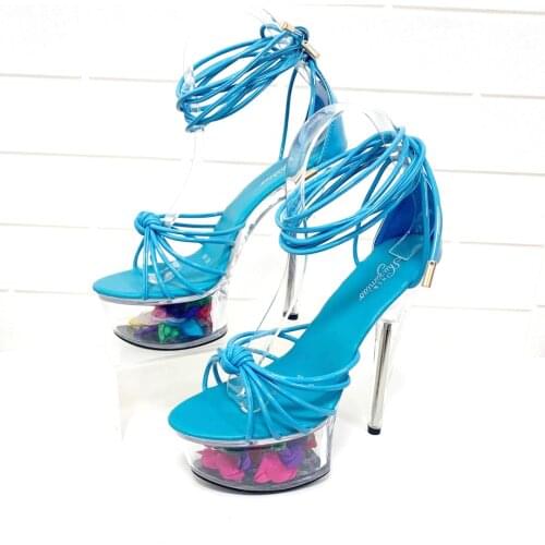 Roman Hollow 13CM Super High heeled shoes Thick platform Lace Up 6 inches Trend Patent leather All match Womens Sandals Novelty