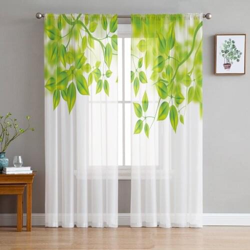 Leaves Plant Tulle Window Curtain for Living Room Modern Sheer Curtain for Bedroom Kitchen Drapes Custom