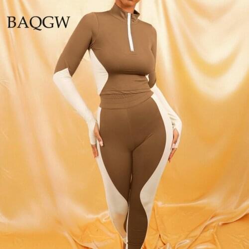 Streetwear Color Block Skinny Fitness Tracksuit Sets Women Elasticity Zipper T-Shirts Tops and Leggings Two Pices Suits Mujer